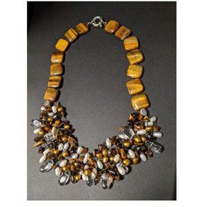 Chunky All Stone Statement Tigers Eye Necklace